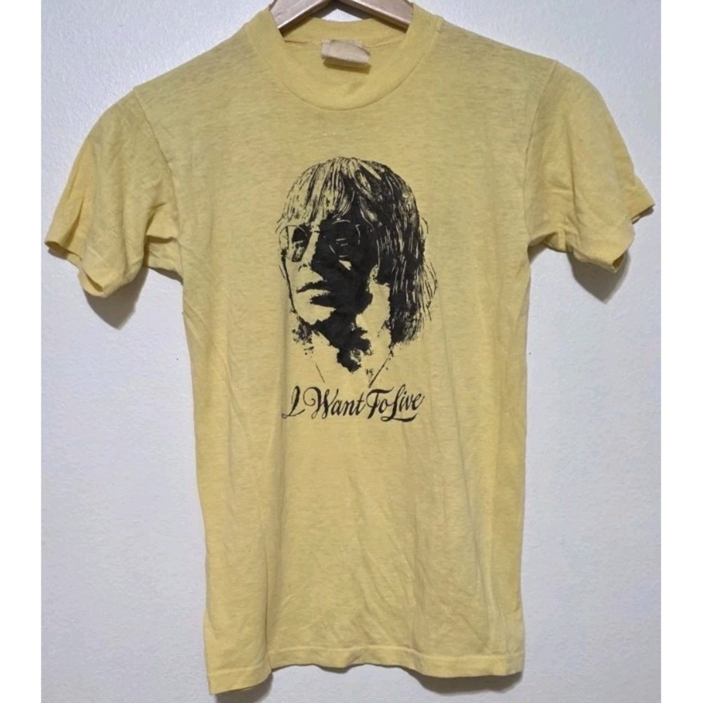 John Denvers Spring Tour 1978 Vintage TShirt Rock Roll Band Concert Tee Yellow S